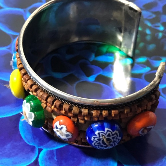 Millifore Murano Venetian glass vintage silver-tone bead cuff, cool, unique - Picture 2 of 7